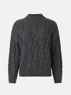 Charcoal Cable Knit Mock Neck Sweater